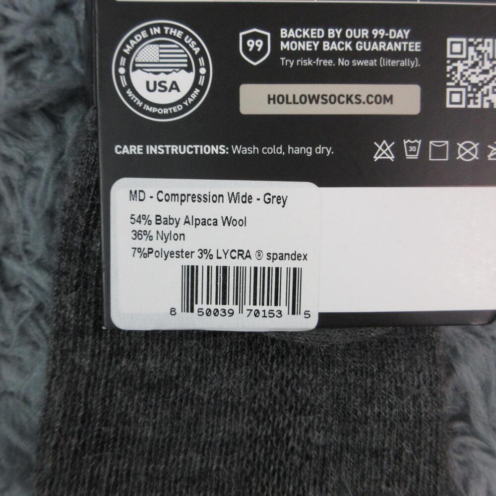 Hollow Socks Mens M Gray Compression Alpaca Nylon Spandex Moisture Wicking NWT - Picture 6 of 8